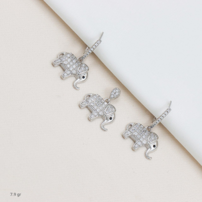 نیم ست نقره مدل فیل طرح و قالب طلا سفید کد 1634