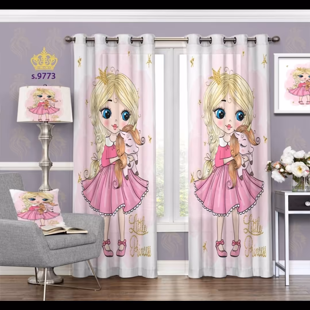 پرده اتاق خواب دخترانه دو قواره طرح کارتونی کد S9773