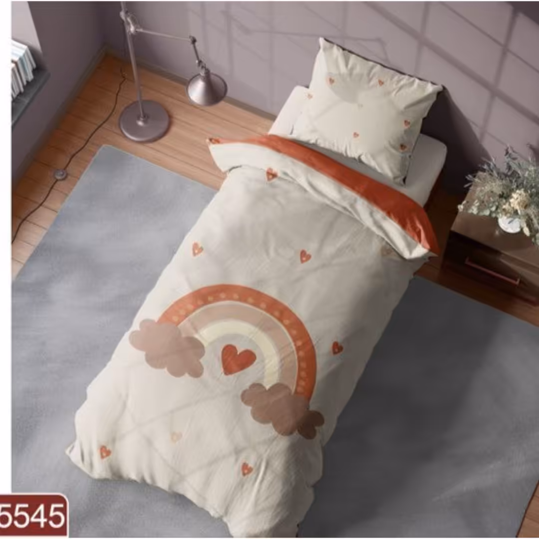 ست اتاق کودک طرح جدید  رنگین کمون   روتختی  و یک پنل پرده و آباژور (پس کرایه)