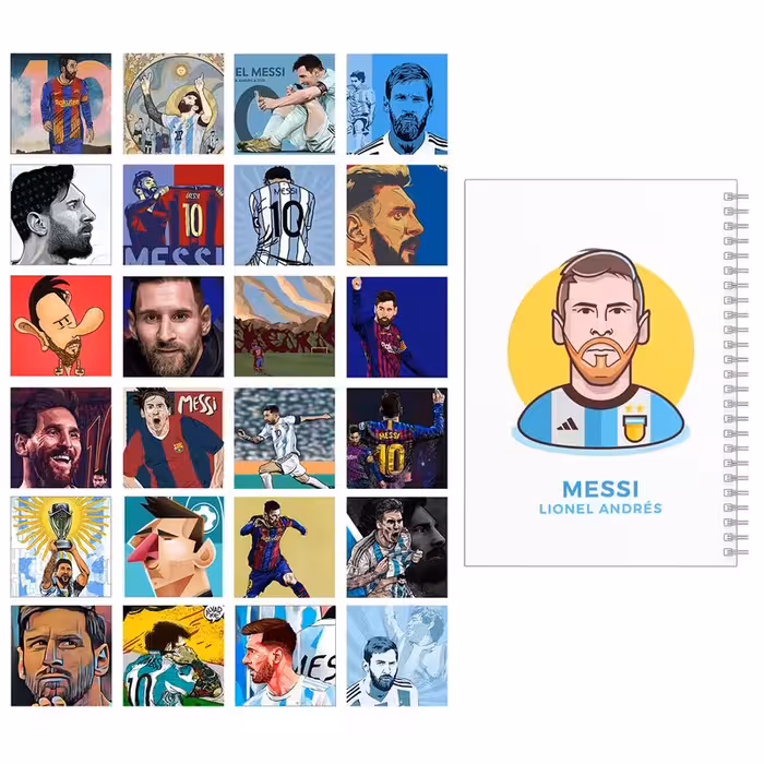   دفتر مشق باژیکان طرح فوتبالی مسی کد 20214344 به همراه فتوکارت مجموعه 24 عددی