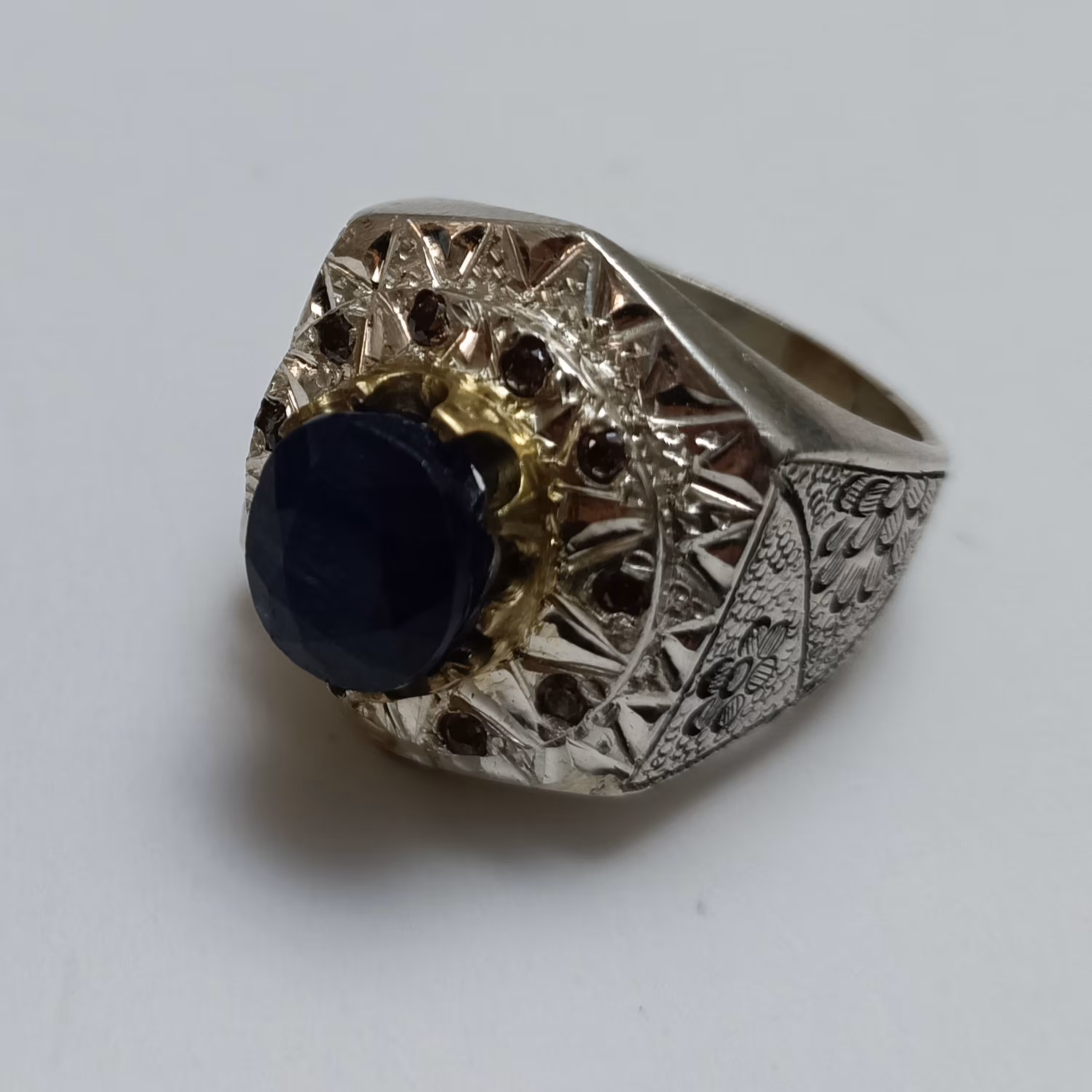 انگشتر نقره مردانه دست ساز یاقوت کبود  کد 200