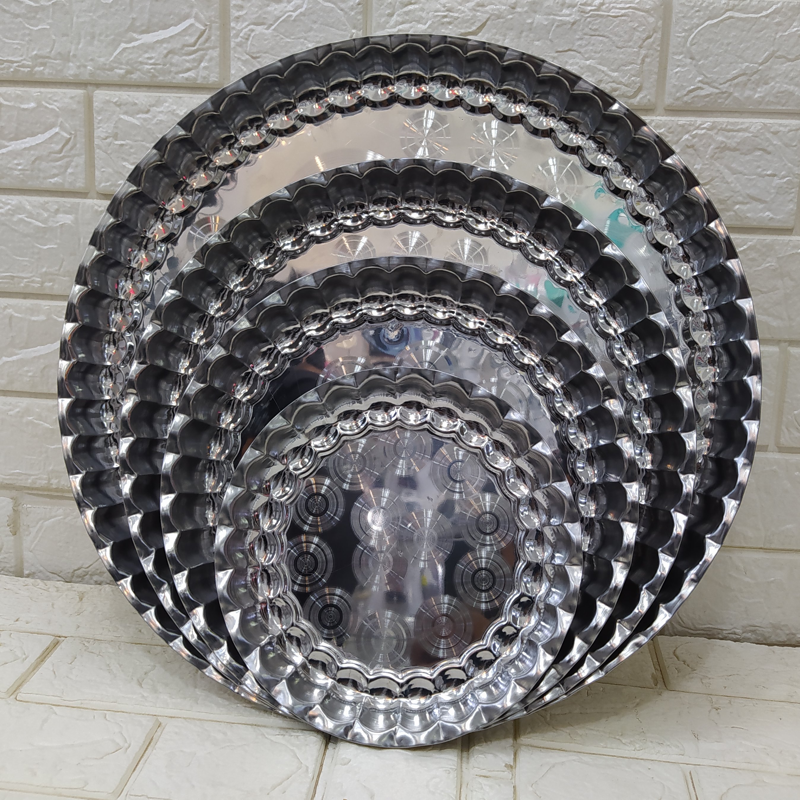 سینی استیل لب کنگره گرد پک 4 عددی