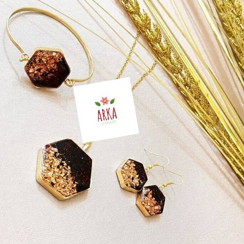 سرویس رزینی برنجی شش ضلعی مدل ورق طلا