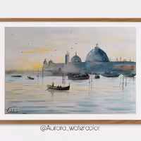 نقاشی طرح بندرگاه تکنیک آبرنگ