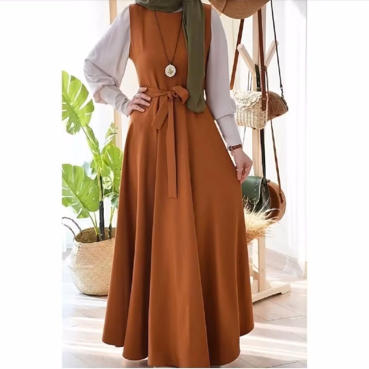 سارافن و شومیز متصل مدل نفیسه رنگ آجری