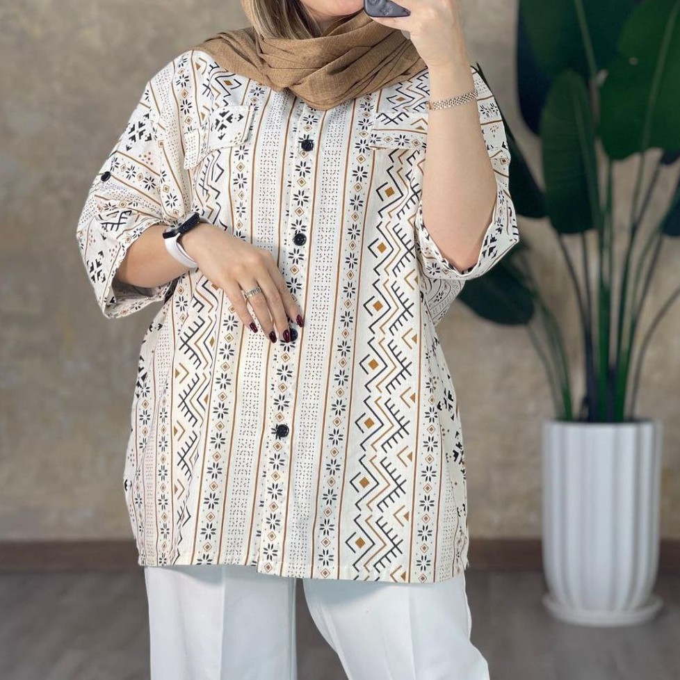 شومیز مانتویی نگین جنس تترون چاپی (فری تا 46)Ap-ارسال رایگان