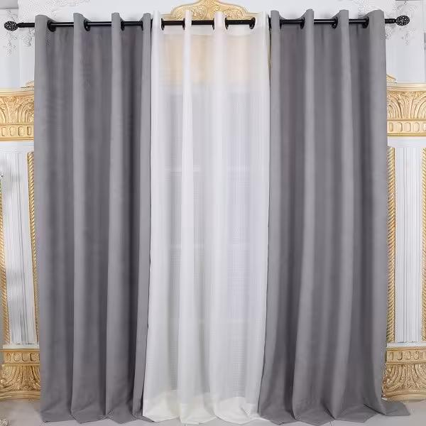 پرده آماده کتان طوسی روشن ابعاد 140 در 280 سانتی متر