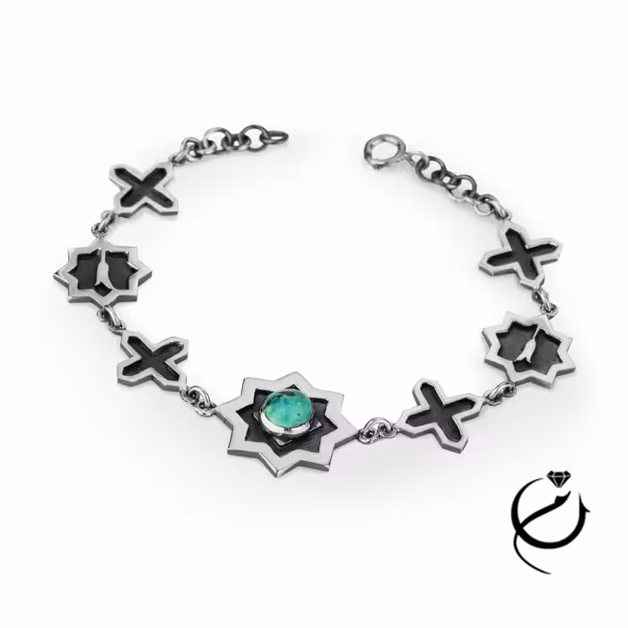 دستبند نقره و فیروزه دست ساز طرح سلجوقی