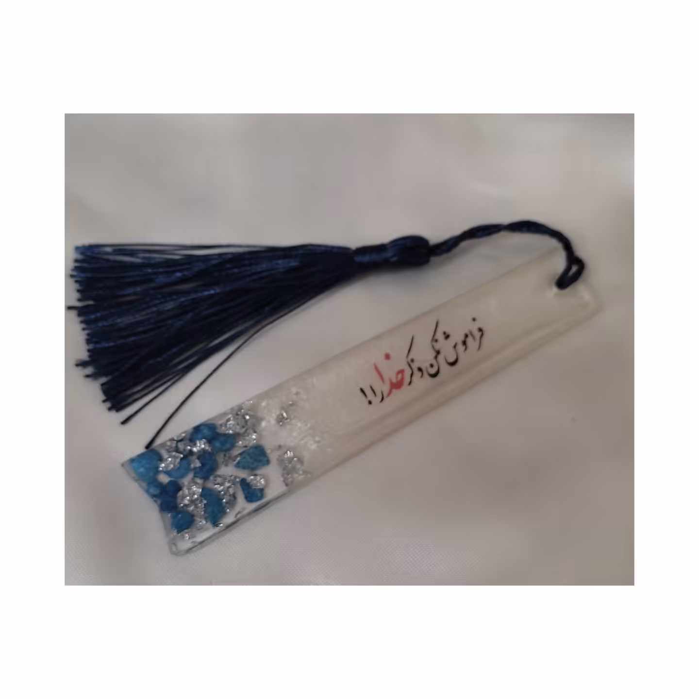 نشانگر رزینی طرح سفید با سنگ تزیینی وورق نقره طول 11سانت