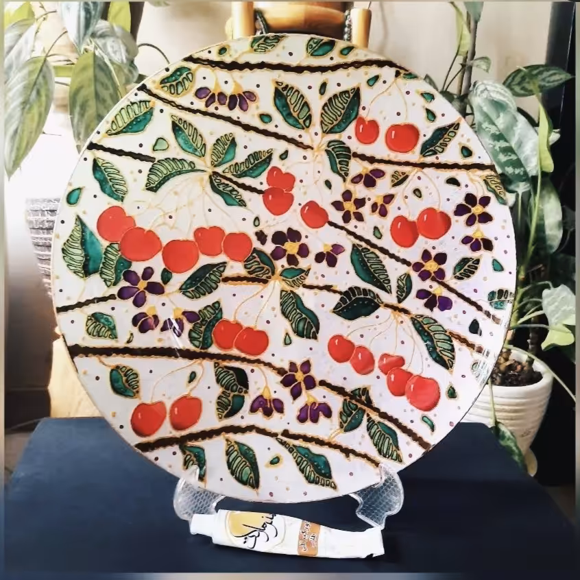 دیس شیشه ای تکنیک ویترای با طرح گیلاس