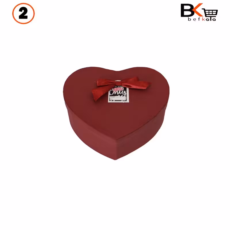 باکس کادویی قلبی پاپیون دار سایز کوچک زرشکی کد 14 سایز دو