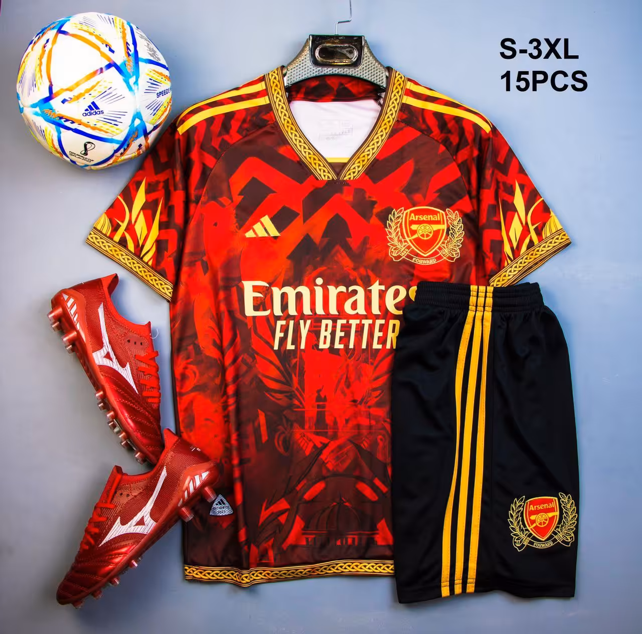 کیت آرسنال کانسپت قرمز طلایی (پیراهن شورت) ورژن هواداری