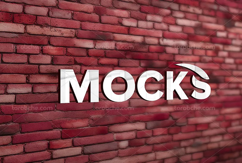 موکاپ لایه باز لوگو سه بعدی روی دیوار آجری | گرافیک با طعم تربچه