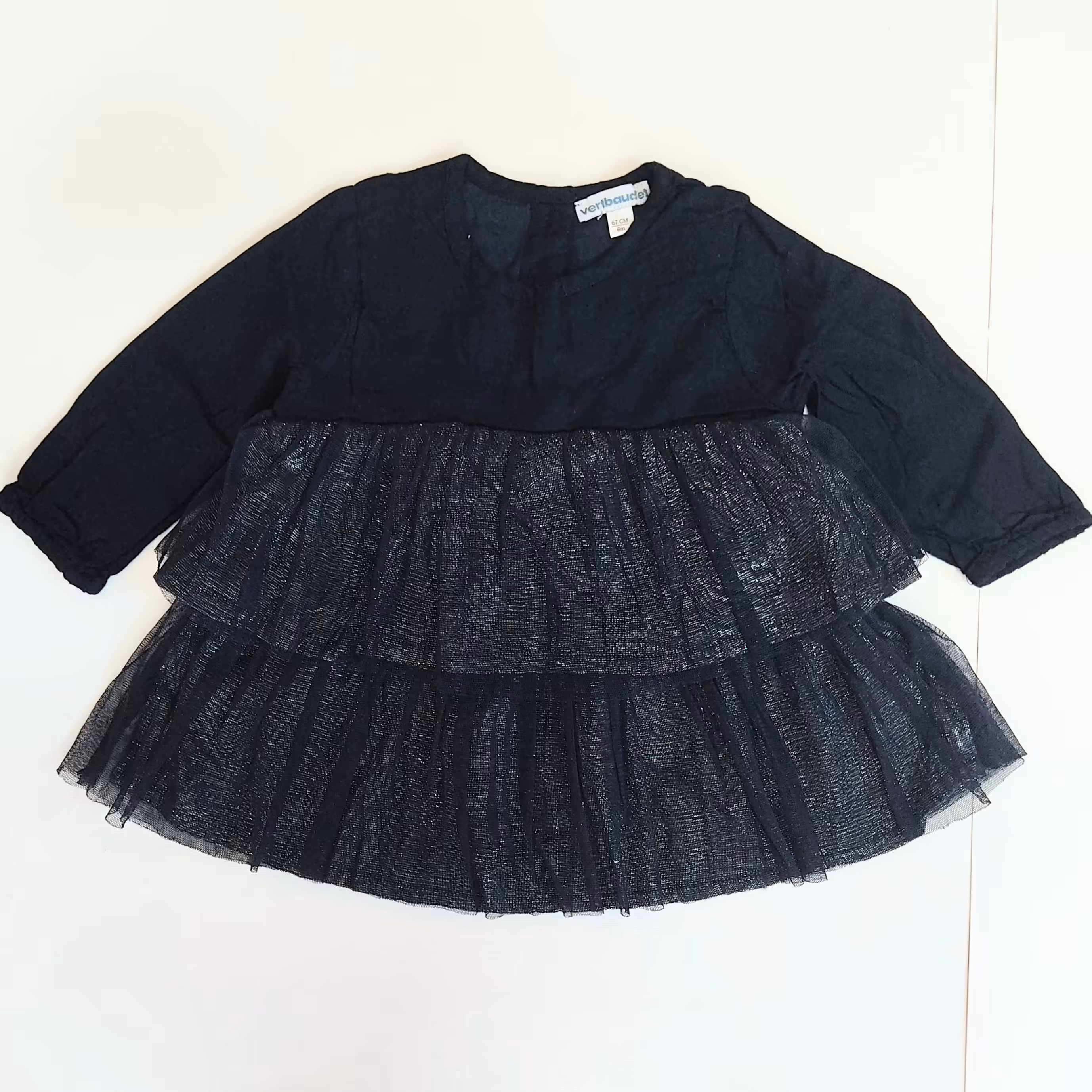 پیراهن دخترانه نوزادی وارداتی عروسکی پنبه سورمه ای آستر کشی دامن شاین پشت دکمه خور کیفیت عالی حدود چهار تا هفت ماه 