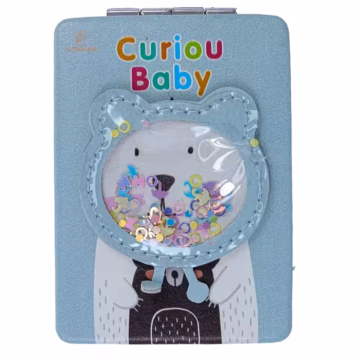 آینه مستطیلی جیبی (آرایشی) فانتزی طرح برجسته خرس آبی 085