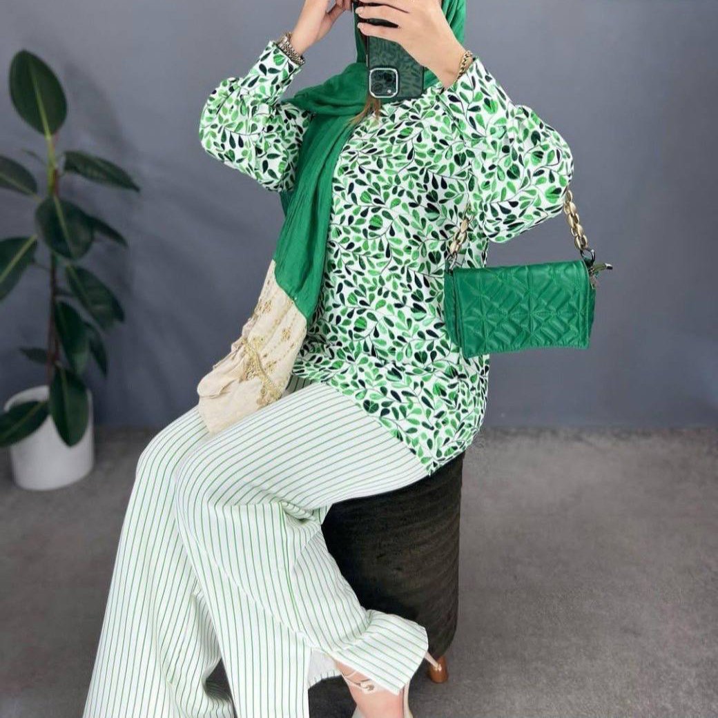 ست مجلسی بلوز و شلوار زنانه عیدانه طرحدار کرپ