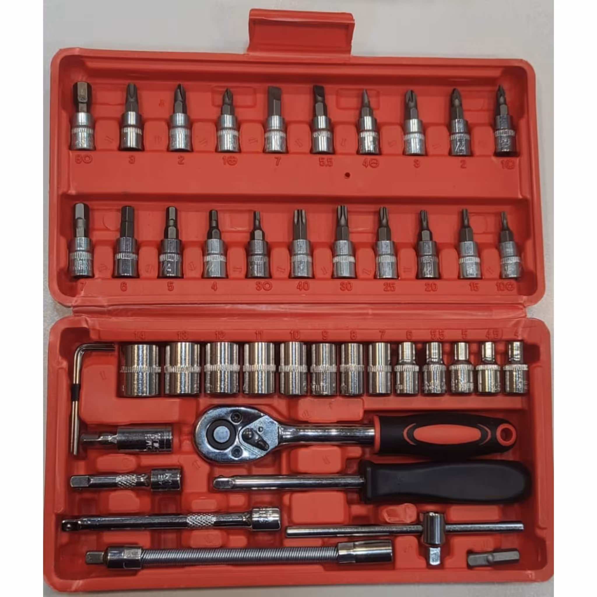 جعبه بکس 46 پارچه 1.4 همراه با جعبه حمل و انواع آچار ها 