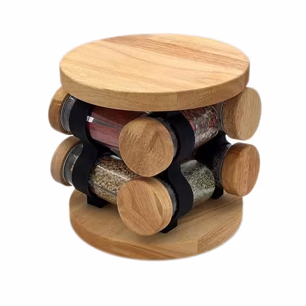 ست ادویه گردان 8 عددی چوبی لیمون