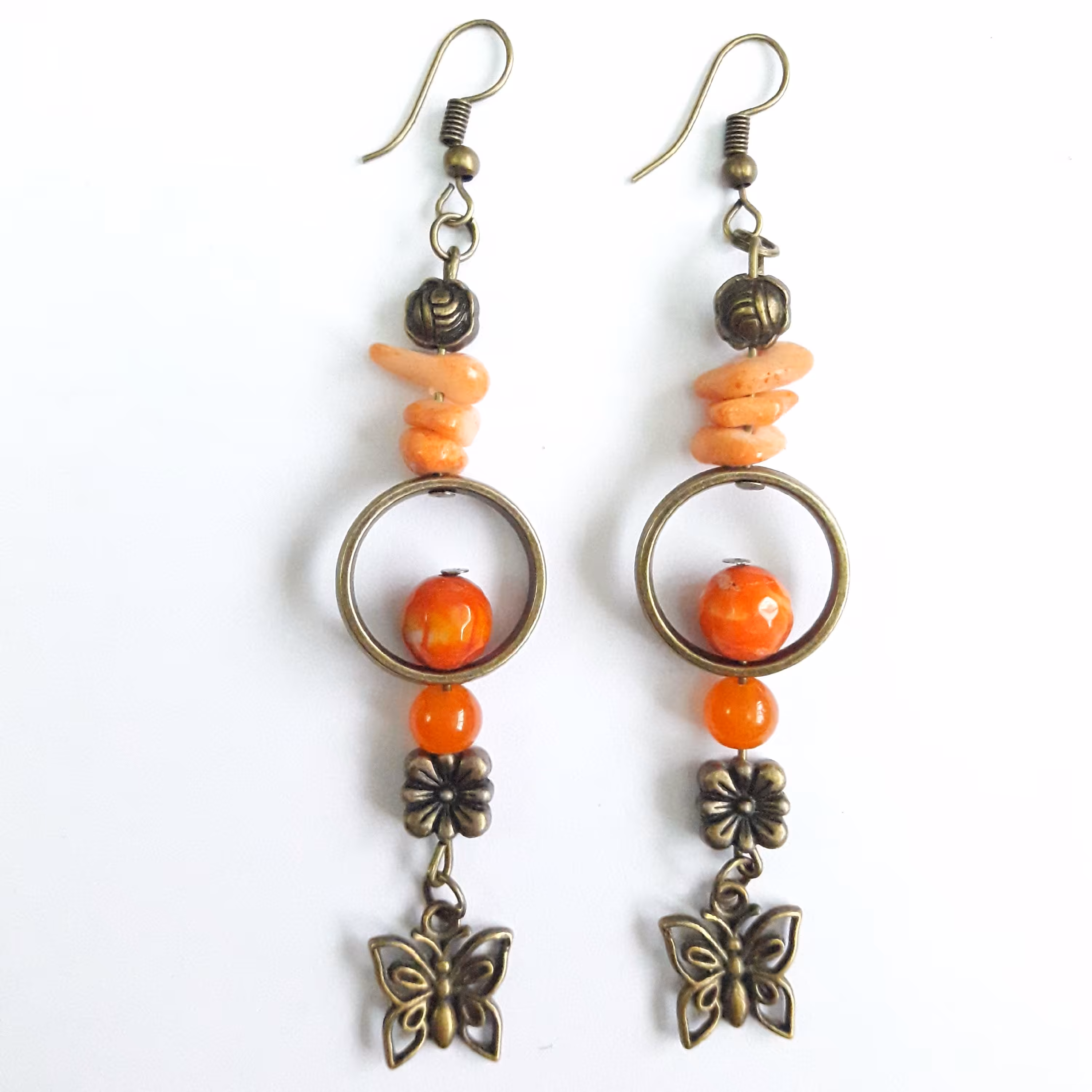 گوشواره آویز بلند عقیق طرح گل و پروانه