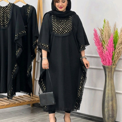 پانچو زنانه نخی مدل مانتو کفتان پانچ جنس بابوس رنگ مشکی ارسال رایگان