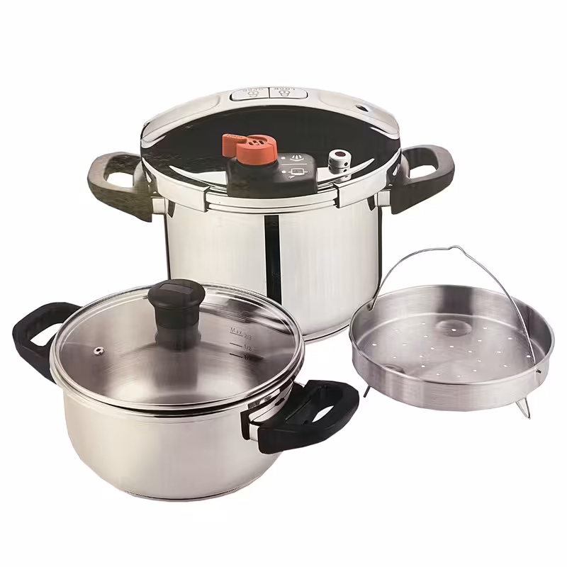 زودپز دوقلو کرکماز مدل 733 گنجایش 7 و 5 لیتر به همراه بخار پز