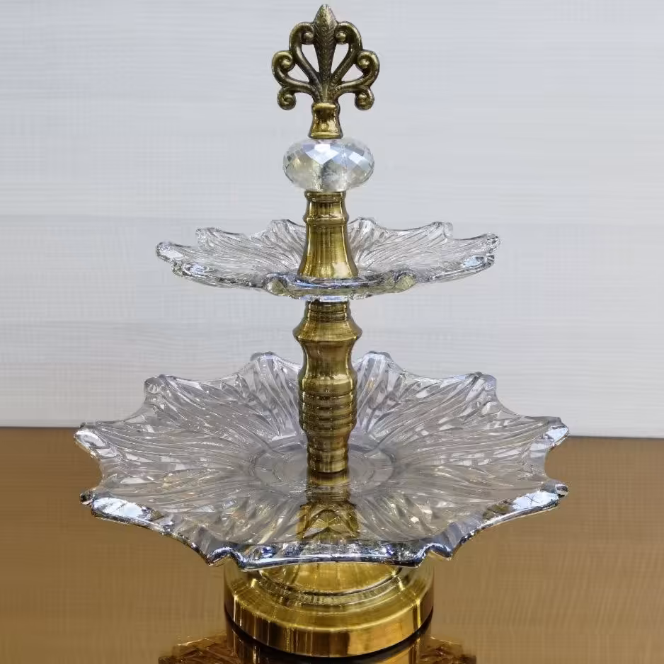 شیرینی خوری دو طبقه با کیفیت رنگ فلز آنتیک آبکاری در خلا 