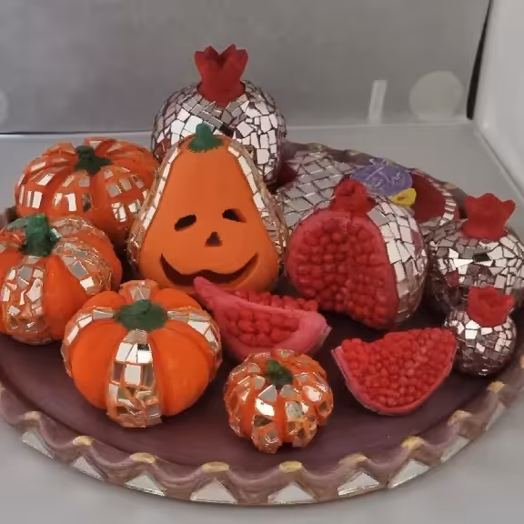 ست سینی  آینه کاری (معرق آینه) سرامیکی  15 تکه ویژه شب یلدا