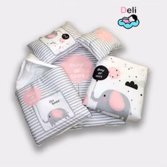 سرویس خواب 5تیکه نوزاد طرح فیل . در سه رنگ صورتی . ابی . زرد