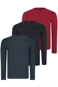 سویشرت مشکی مردانه سیاه ست سه گانه T8588 ژاکت یقه گرد آنتراسیت کلارت قرمز Dewberry