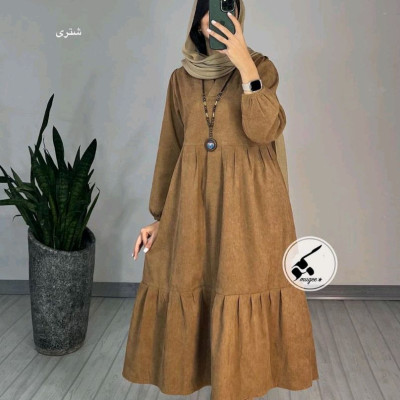 پیراهن مانتویی مخمل کبریتی 54843