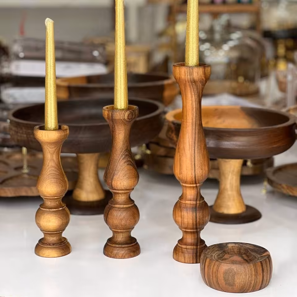 شمعدان چوبی ست سه تایی در 3سایز