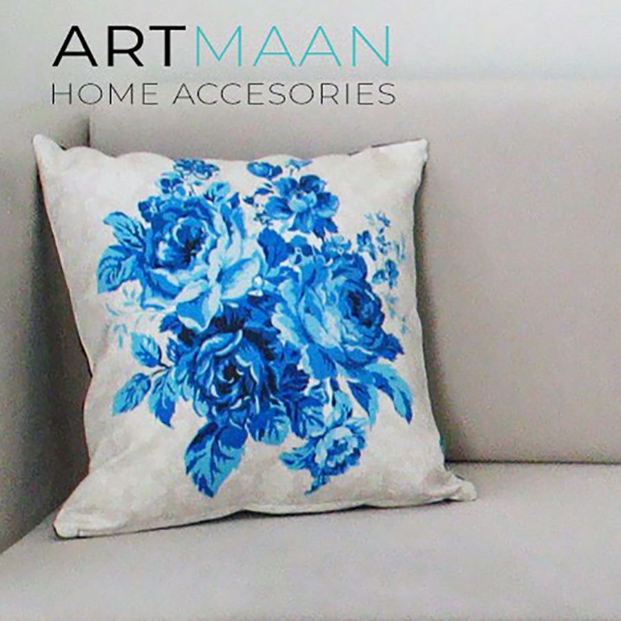 کاور کوسن مخمل 40x40 طرح  انگلیش هوم   آبی آرت مان