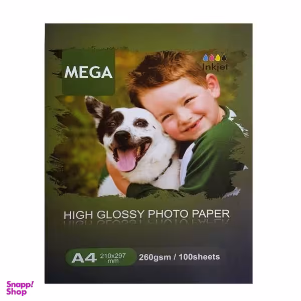 کاغذ چاپ عکس گلاسه مگا مدل PHG-260 سایز A4 بسته 100 عددی