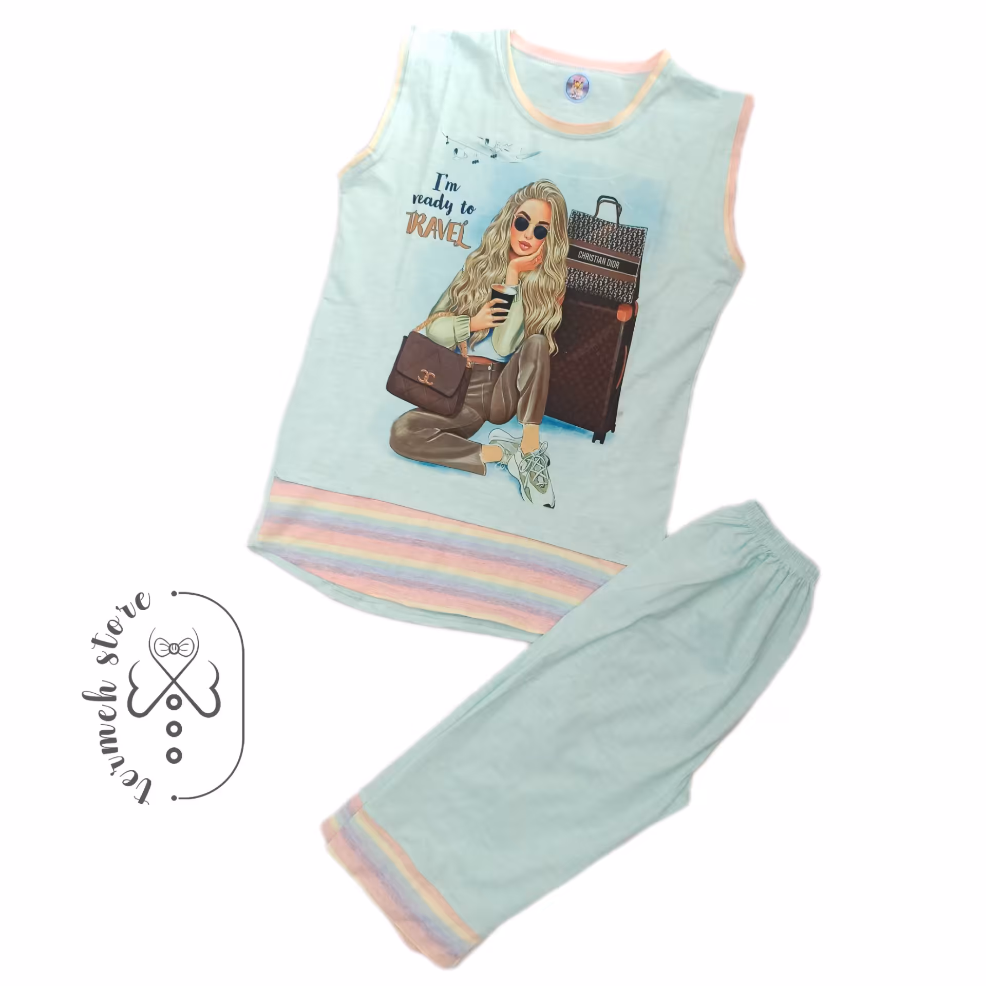 تاپ و شلوارک ملانژ تصویر دار بسیارشیک وخنک فری سایز از36تا48