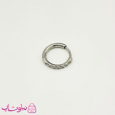 پیرسینگ گوش حلقه ای نقره ای نگیندار قطر 13 میل کد 891