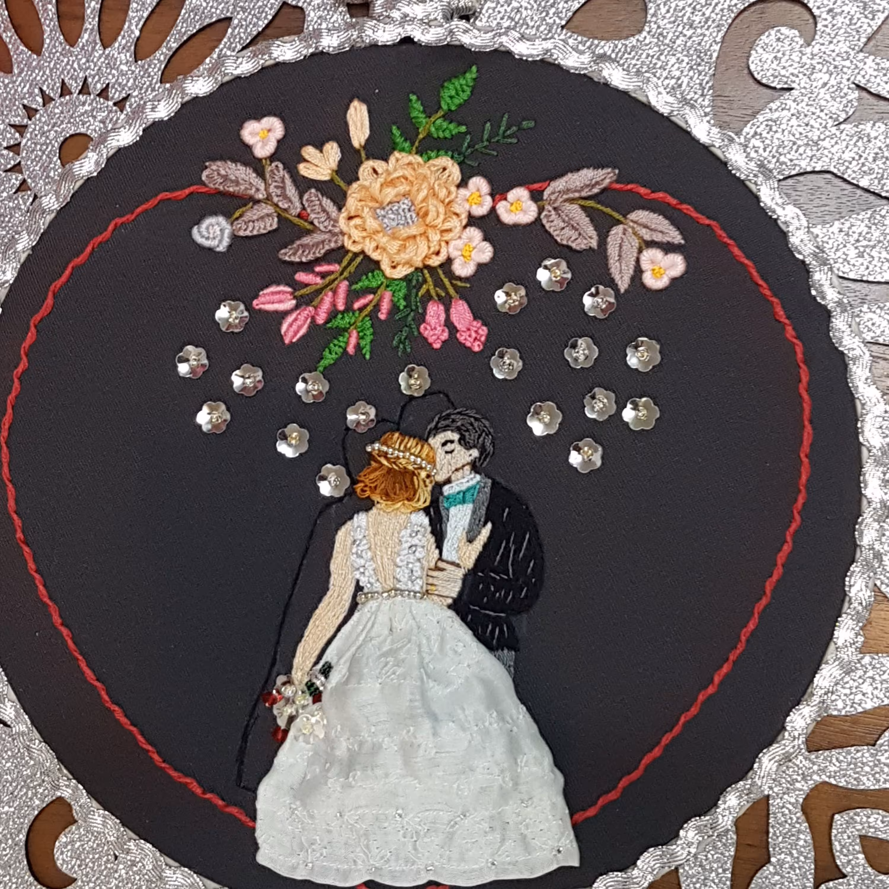 تابلو گلدوزی دست ساز طرح عروس و داماد کد GOL500