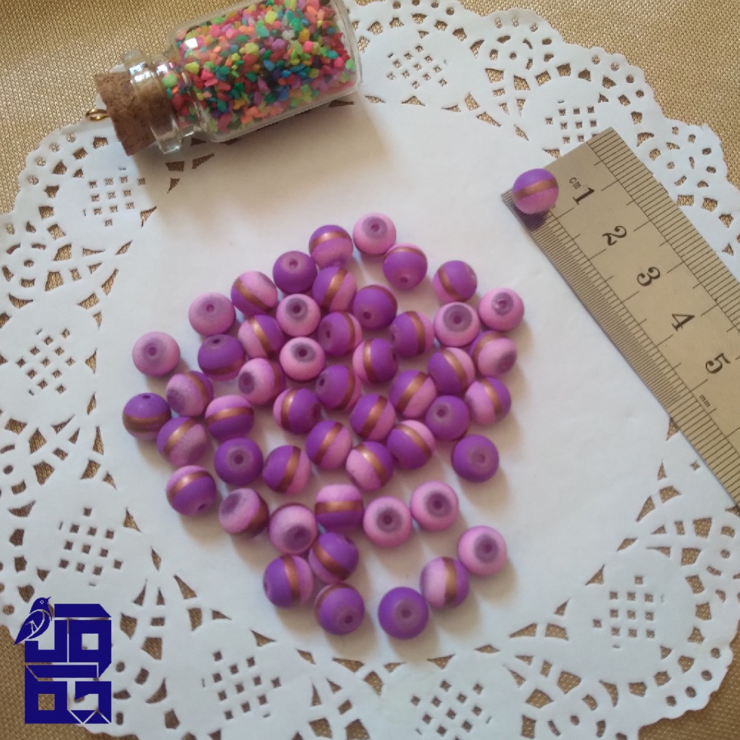 مهره دو رنگ خط دار سنگی رنگ بنفش روشن پک 15 عددی