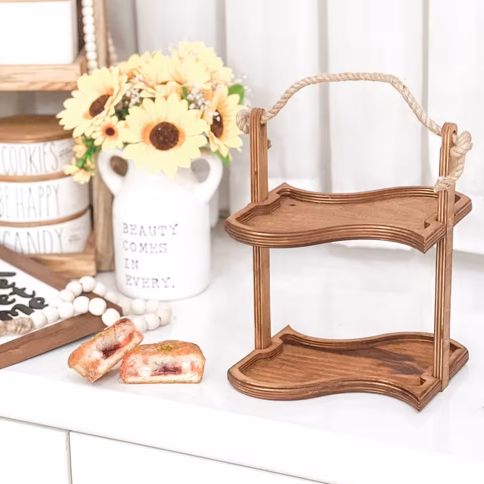 استند دوطبقه خرماخوری چوبی طرح موج