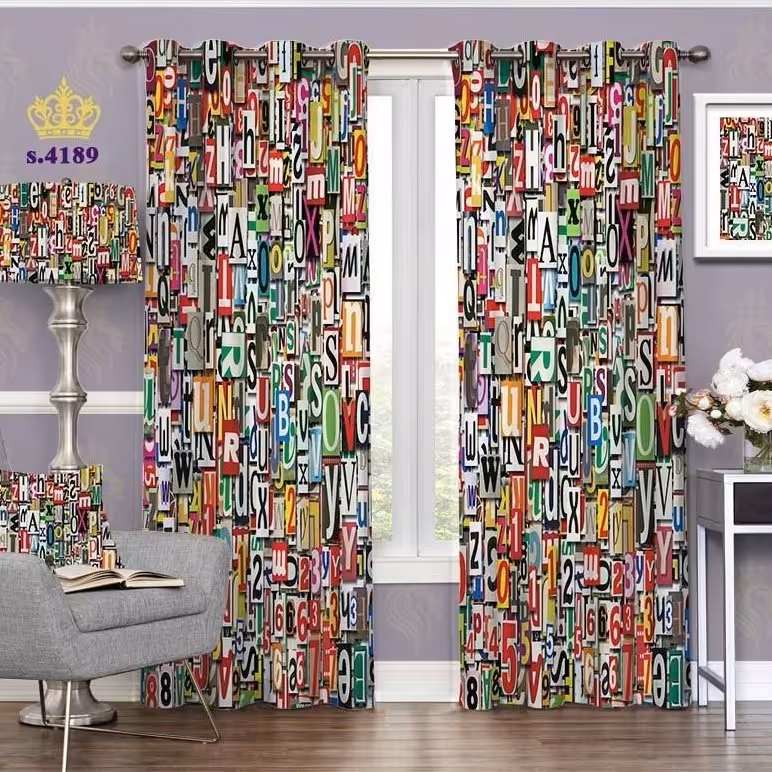 پرده پذیرایی دو قواره پانچ فانتزی طرح حروف انگلیسی کد S4189