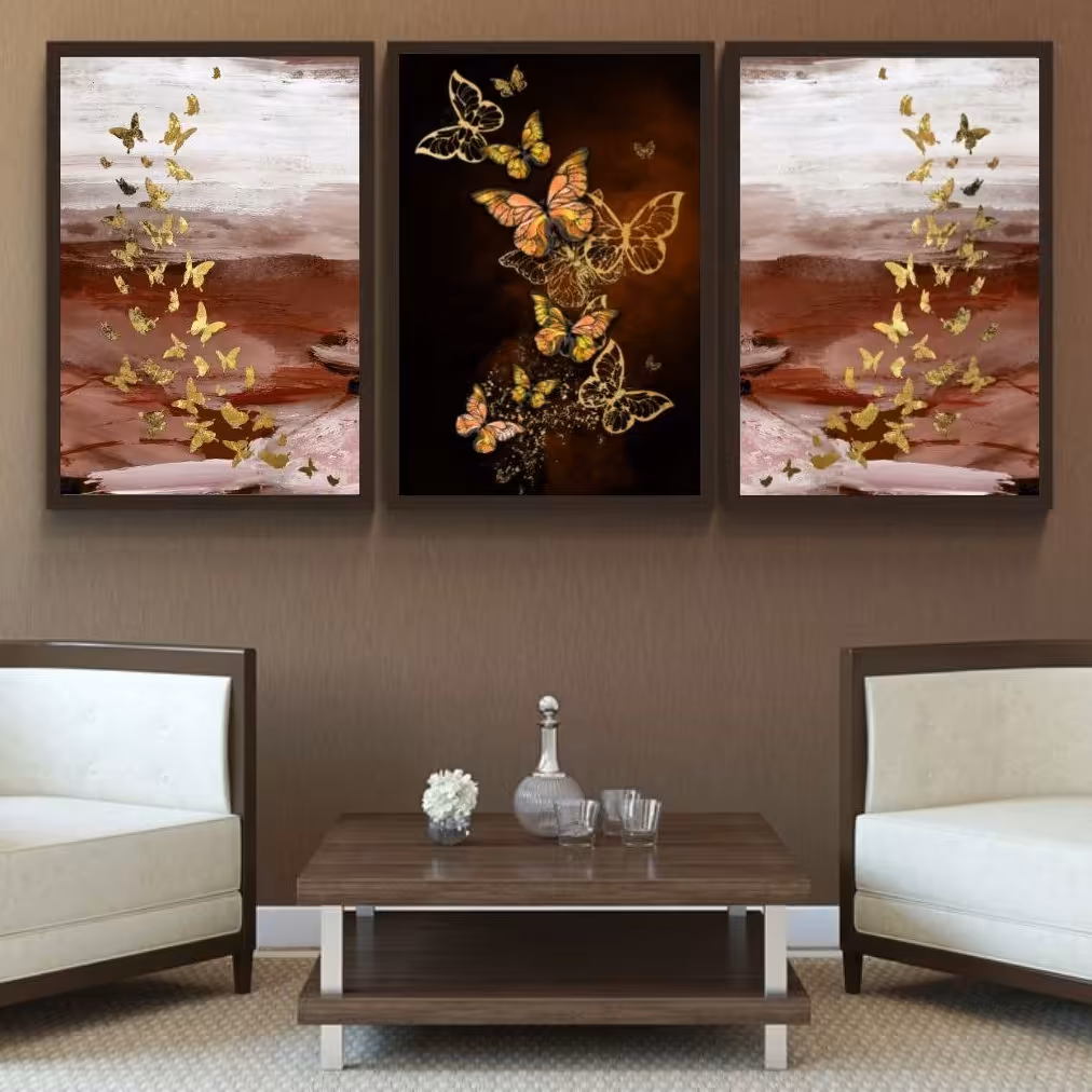 تابلو دکوراتیو 3تیکه دسته های پروانه