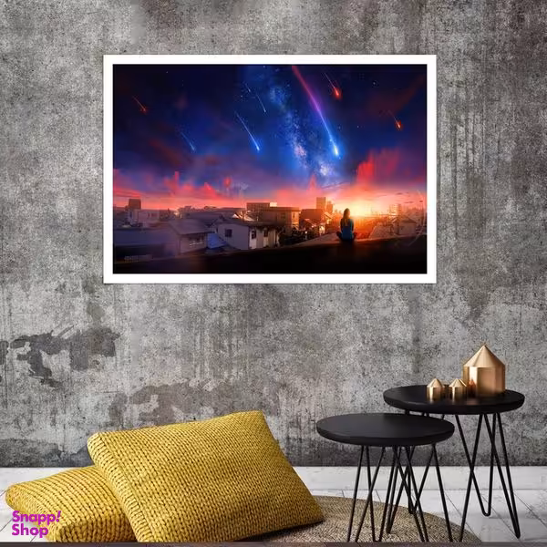 تابلو بکلیت طرح منظره شهر و شهاب سنگ مدل قاب شاسی W-s8194