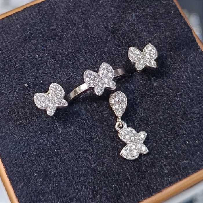 نیمست نقره دخترانه طرح پروانه ای ظریف و شیک با انگشتر کد 9823