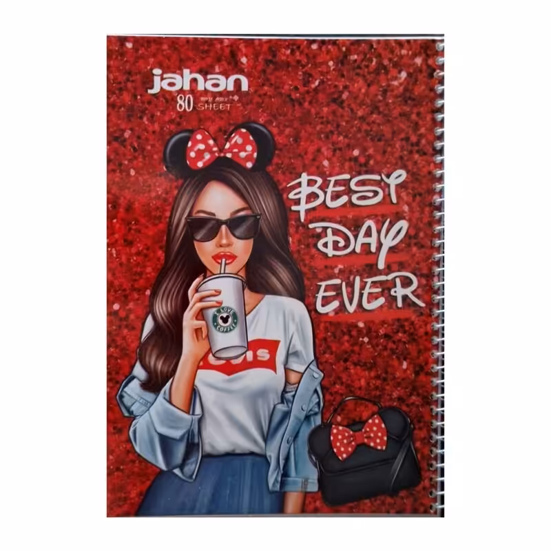 دفتر مشق  خطی80 برگ جهان جلد شده آماده  طرح دختر  مدل 3