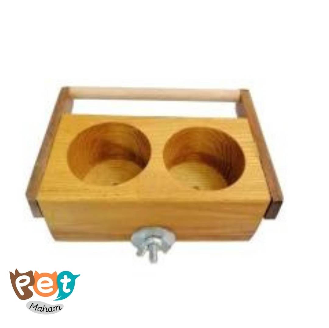 دانخوری لبه دار دو طرفه پرنده بدون رنگ دارای گیره اتصالات به قفس تمام چوب