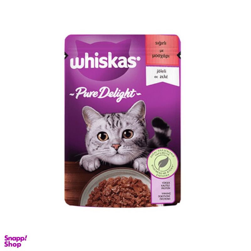 پوچ گربه ویسکاس با طعم گوشت گاو وزن 85 گرم