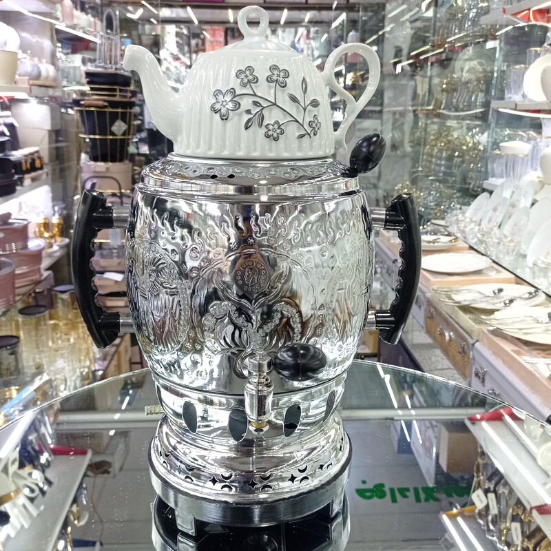 سماور گازی سه کاره 6 لیتر بدنه برنجی شمش با قوری 1 سال ضمانت(بدنه قلم) سماور جلایر،شقایق،اکسور،خورشید و.. موجود