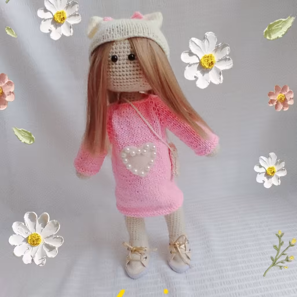 عروسک روسی قلاب بافی بافته شده با کاموای ایرانی لباس عروسک با دومیل بافته شده 