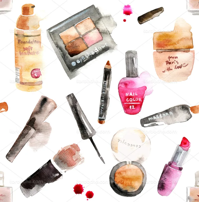 وکتور نقاشی آبرنگی وسایل آرایشی | گرافیک با طعم تربچه