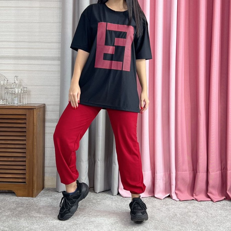 ست تیشرت شلوار فندی با رنگ‌بندی یلدایی 