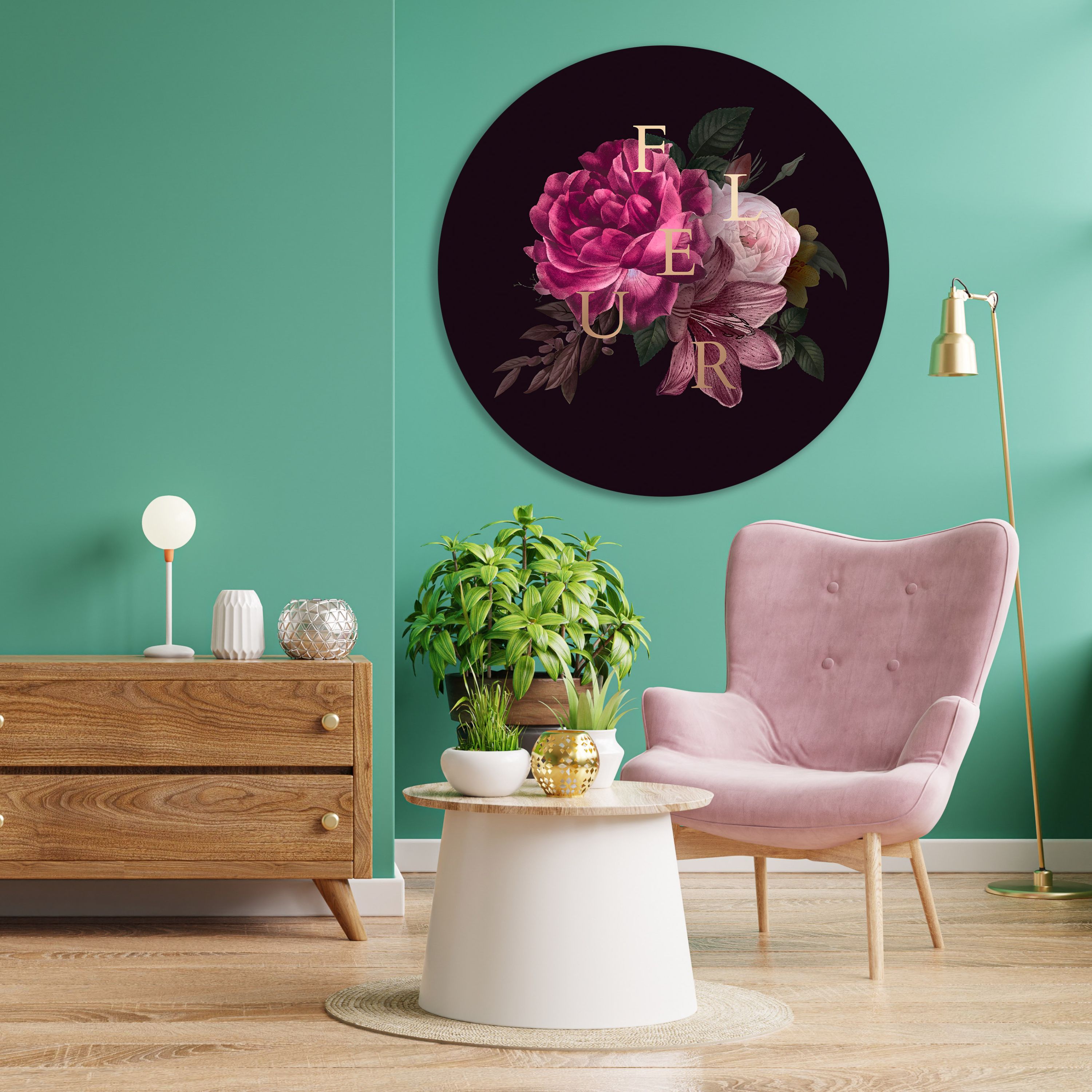 تابلو شاسی فرم دایره طرح رز انگلیسی قطر 50 سانتیمتر